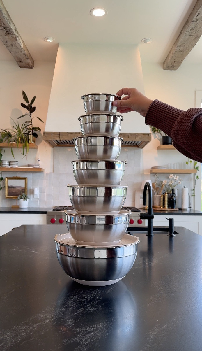 These stainless steel mixing bowls are a total kitchen essential. They’re lightweight, come with lids, and stack perfectly to save space. We use them daily for everything from baking to meal prep.

Follow my shop @rushtonhome on the @shop.LTK app to shop this post and get my exclusive app-only content! Don’t forget to turn on post notifications using the 🔔 to get first dibs! Follow @rushtonhome on Instagram and Pinterest for more home decor inspiration and affordable home finds! Are you looking for anything home related? You’re in the right place! At Rushton Home, I do: home decor, living room, bedroom, affordable, walmart, target, amazon, wayfair, new arrivals, winter decor, spring decor, fall decor, fall finds, summer decor, home decor refresh, studio mcgee x target, hearth and hand, magnolia, holiday decor, seasonal decor, dining room decor, bedroom decor, living room decor, affordable home decor, furniture, weekend deals, sale, on sale, pottery barn, kirklands, west elm, bench, foyer table, faux florals, rugs, couches, sofa, sectional, dresser, nightstand, night stand, end tables, lamps, art, wall art, etsy, pillows, blanket, interior design, interior styling, bedding, side tables, bed frame, tray, side table, throw pillows, look for less, designer dupe, budget decor, bar stools, counter stools, vase, ceramic pottery, budget, budget friendly, coffee table, dining chairs, cane, rattan, wood, white wash, rustic amazon home, arch, brass hardware, gold hardware, vintage, antique, european inspired, french country, back in stock
#amazonfinds @amazon @amazonhome #founditonamazon 

 #LTKHome #LTKSaleAlert #LTKFindsUnder50