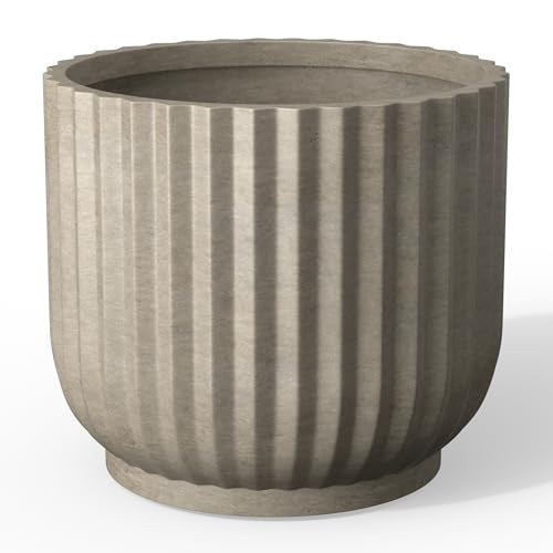 Kante Round Fulted Planter, 14 Inch Dia Large Concrete Plant Pots with Drainage Hole and Rubber Plug, Modern Decor for Indoor Outdoor Plants, Flower, Weathered Concrete | Amazon (US)