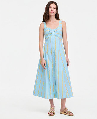 Women's Cotton Sweetheart-Neck Button-Front Midi Dress | Macy's