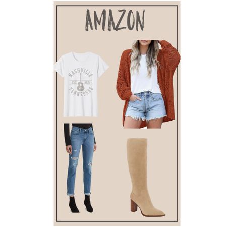 The cutest everyday pieces from Amazon! This cardigan is a Free People lookalike and this graphic tee is a great layering piece. 
#graphictee #tallboots #cardigan #cardigansweater 

#LTKstyletip #LTKSeasonal #LTKunder50