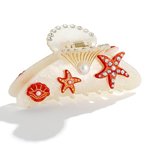 LILIE&WHITE White Starfish Hair Clips For Women With Rhinestone And Pear Seashell Claw Clips Summer Ocean Shell Hair Clips Beach Hair Clip With Claw Strong Hold Hair Jewelry Present | Amazon (US)
