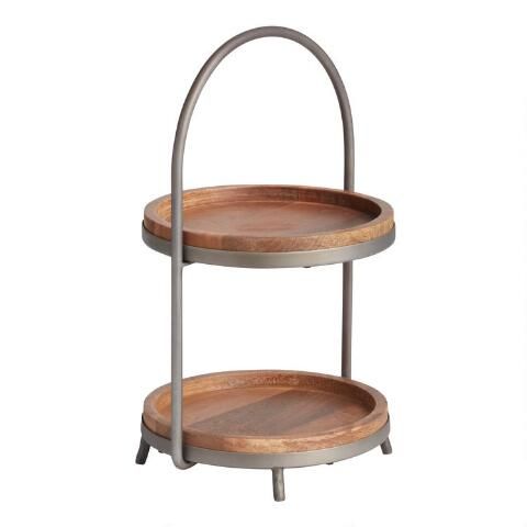 Wood and Metal 2-Tier Serving Stand | World Market