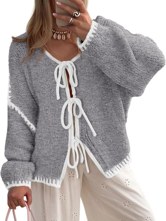 PRETTYGARDEN Women's Tie Front Bow Cardigan Sweaters | Amazon (US)