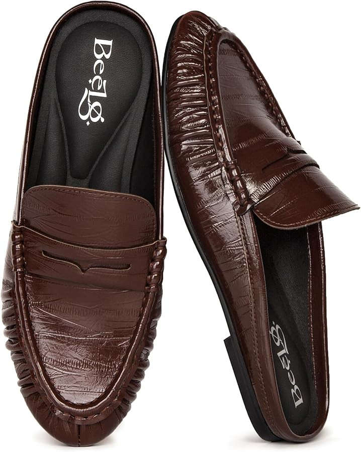 Penny Mule Loafers for Women Slip-On Flat Mules Slides Loafer Dressy Comfort Casual Shoes | Amazon (US)