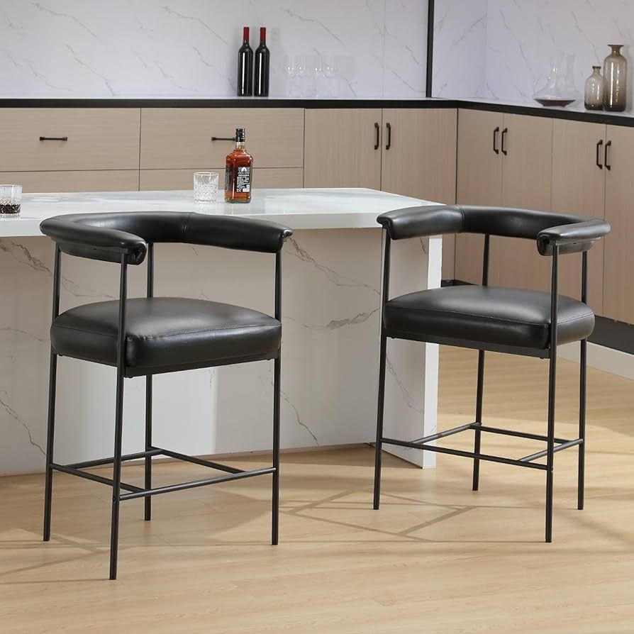 HEAH-YO Modern Faux Leather Bar Stools Set of 2, 26 Inches Counter Stools with Back PU Upholstere... | Amazon (US)