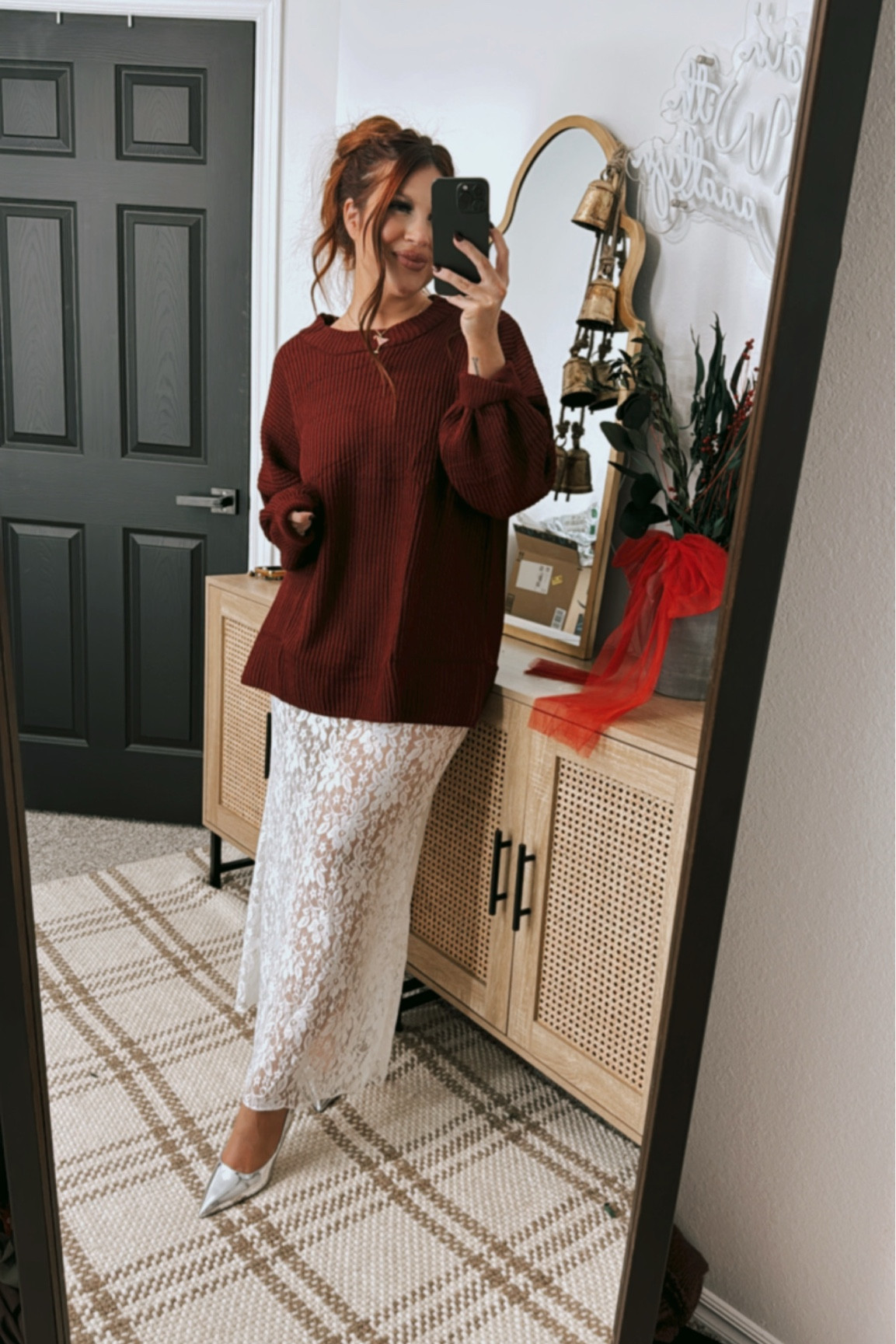 Wearing a large sweater to be oversized, and a medium skirt! 150lbs, 5’3 🫶🏼 #amazon #amazonfinds #holidayparty 

#LTKStyleTip #LTKFindsUnder100 #LTKHoliday