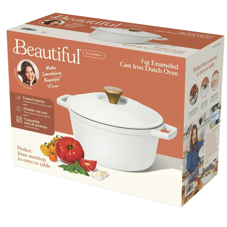 Beautiful 5 Quart Cast Iron Round Dutch Oven, White Icing by Drew Barrymore | Walmart (US)