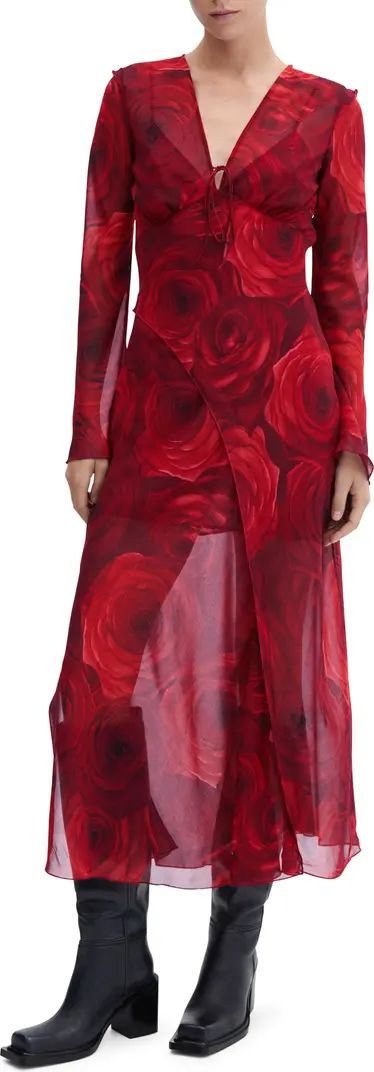 Floral Long Sleeve Chiffon Midi Dress | Nordstrom