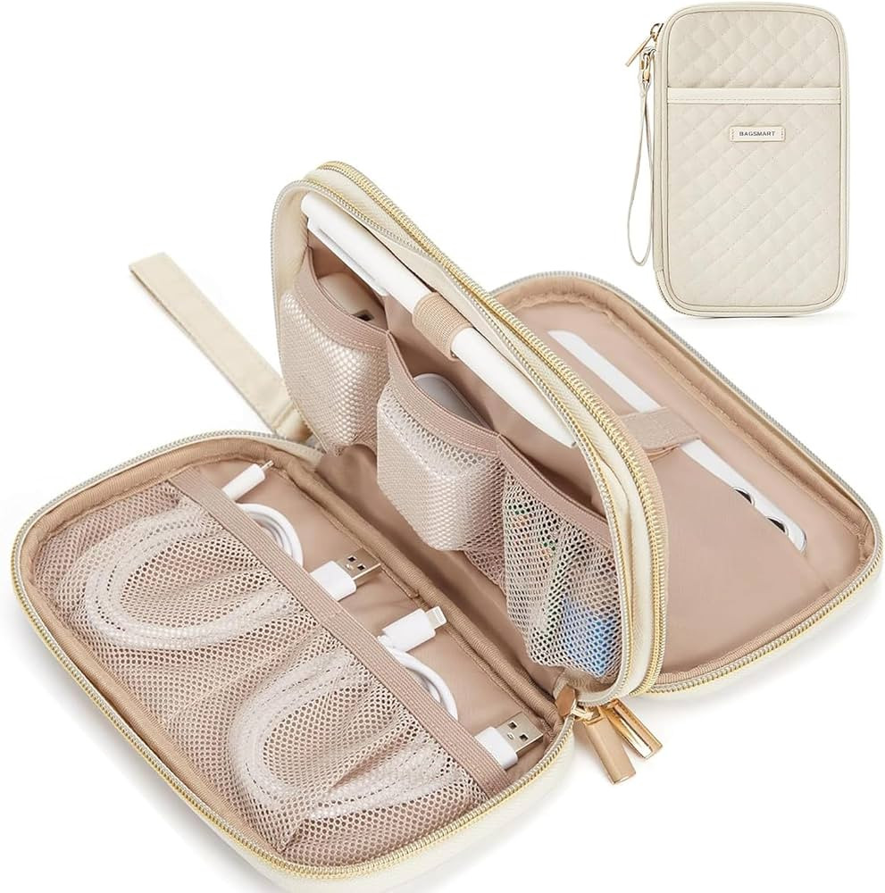 BAGSMART Electronic Cord Cable Organizer Travel Bag Case, Double Layers Tech Electronic Bag, Esse... | Amazon (US)