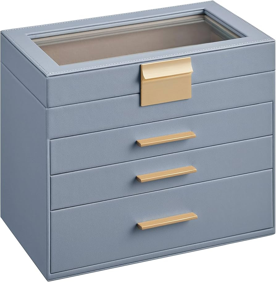 SONGMICS Jewelry Box with Glass Lid, 4-Layer Jewelry Organizer, 3 Drawers, for Sunglasses, Big Je... | Amazon (US)