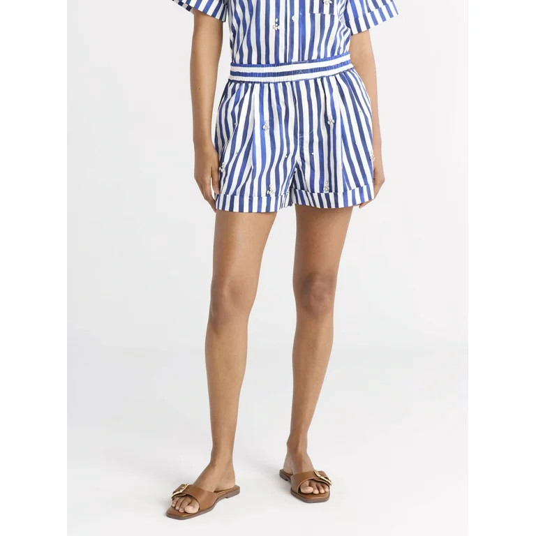 Free Assembly Women's Embellished Pull On Cotton Shorts, 3.5" Inseam, Sizes XS-XXL | Walmart (US)