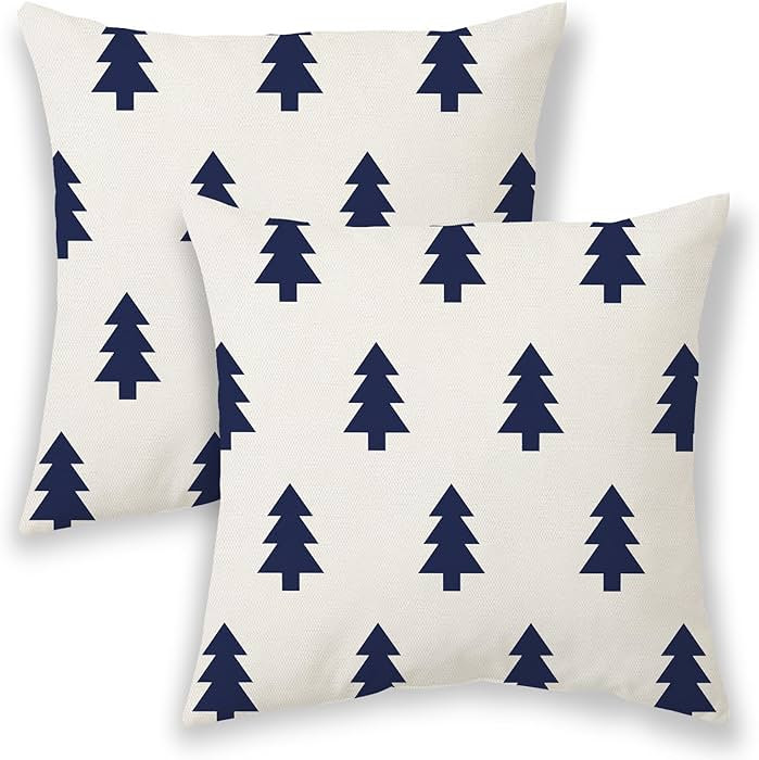 BETGINY Christmas Pillow Covers 20x20 Inch 2 Pcs, White Navy Blue Trees Decorative Throw Pillows ... | Amazon (US)