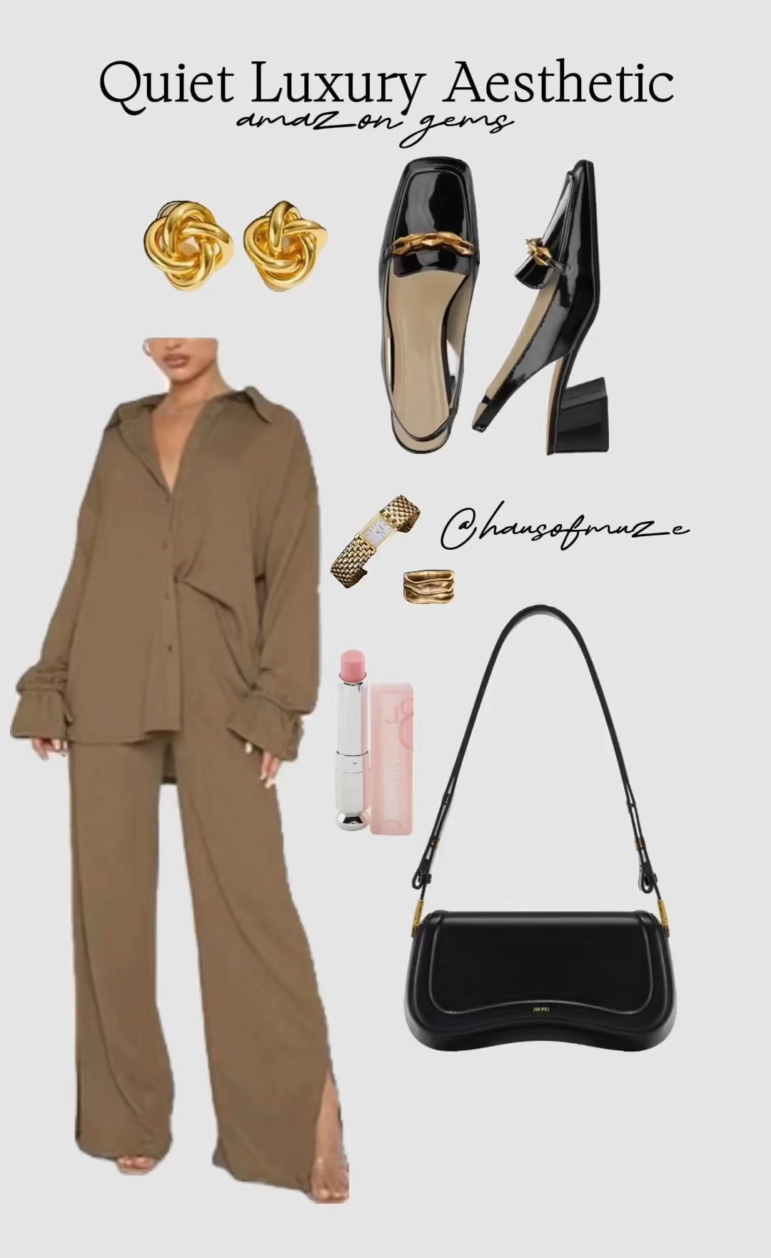 Classy Quiet Luxury Casual Everyday Outfit Inspo
Full look by Amazon finds aka amzn gems 💎 bc ALL pieces under $100 🤩

Amazon finds black loafers
Gold stud earrings
Classic gold watch 
Minimal fashion shoulder bag
Casual Button down shirt and pants set 
Gold ring gold accessoriess
Chic on the cheap
Looks for less
Amazon finds fashionn

#LTKfindsunder50 #LTKstyletip #LTKfindsunder100