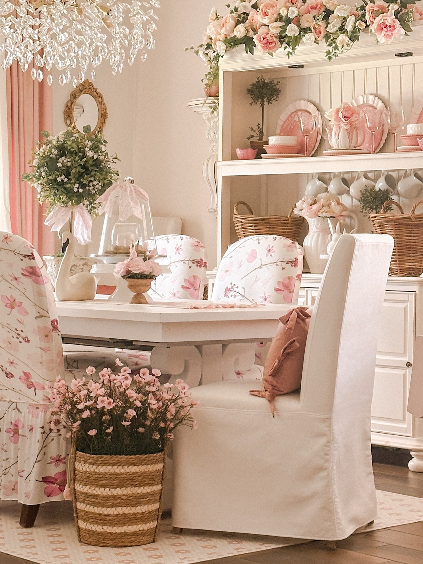 Happy Tuesday friends. I think of pink as a neutral, it puts me at peace. Pink has always been my favorite color.  As a child I would sit for hours drawing flowers. What do you think of my new chairs? I found 4 upholstered chairs with slip covers on FBMP for $40 bucks. What a deal, but the slipcovers were not in the best condition. I found these slip covers for under $10 bucks each @walmart I love the floral pattern. I guess 4 new chairs for under $100. is awesome. Not sure if I should paint the legs white. Anyway, what do you think? 

#pinkstagram #cottagecoreaesthetic #shabbychic

#LTKHome