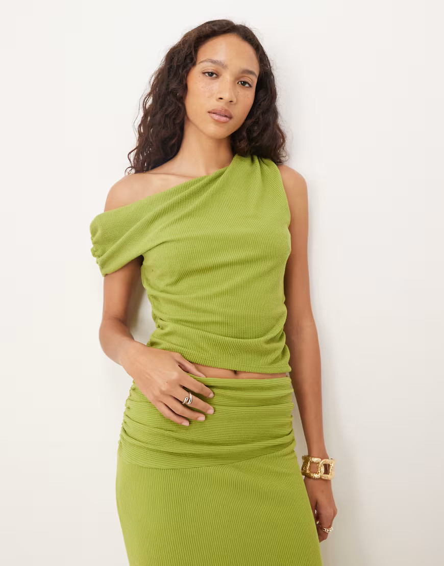 ASOS DESIGN co-ord asymmetric textured rib top in green | ASOS (Global)