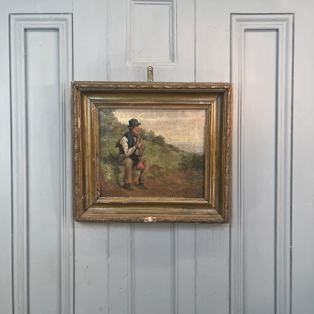 Antique Landscape Oil Painting Study of a Country Gent in Hat Smoking Clay Pipe - Etsy | Etsy (US)