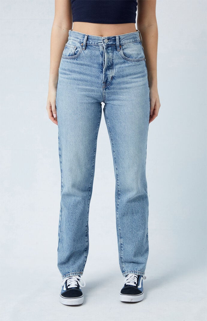 Women's Eco Light Blue Dad Jeans in Medium Indigo - Size 31 | PacSun
