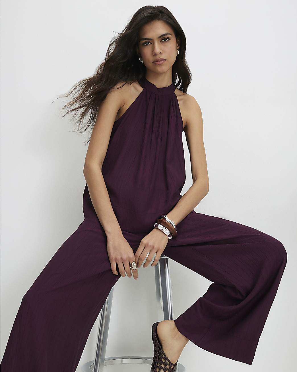 Purple Textured Halter Neck Top | River Island UK & IE