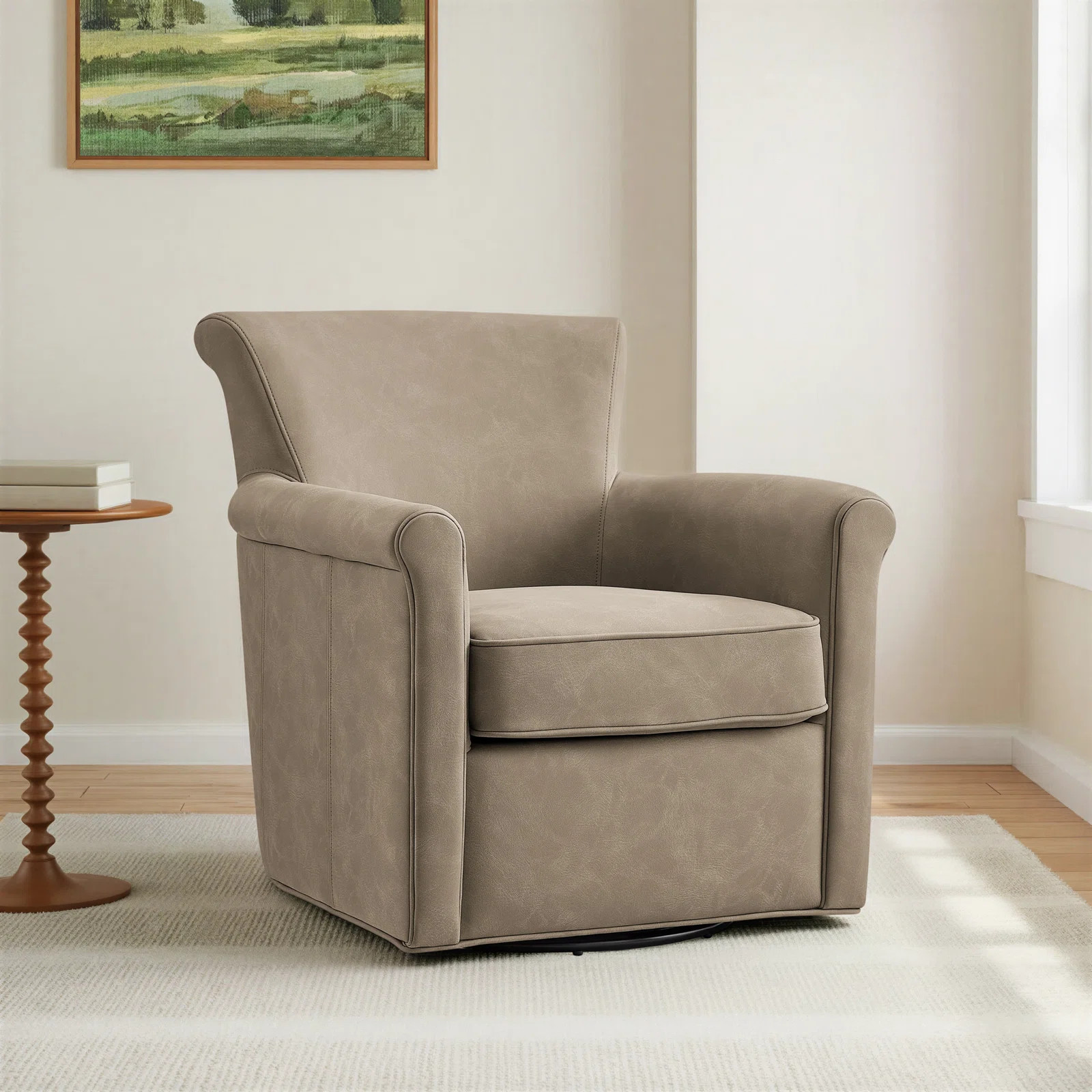 Belmont Faux Leather Swivel Accent Chair - Espresso | Birch Lane