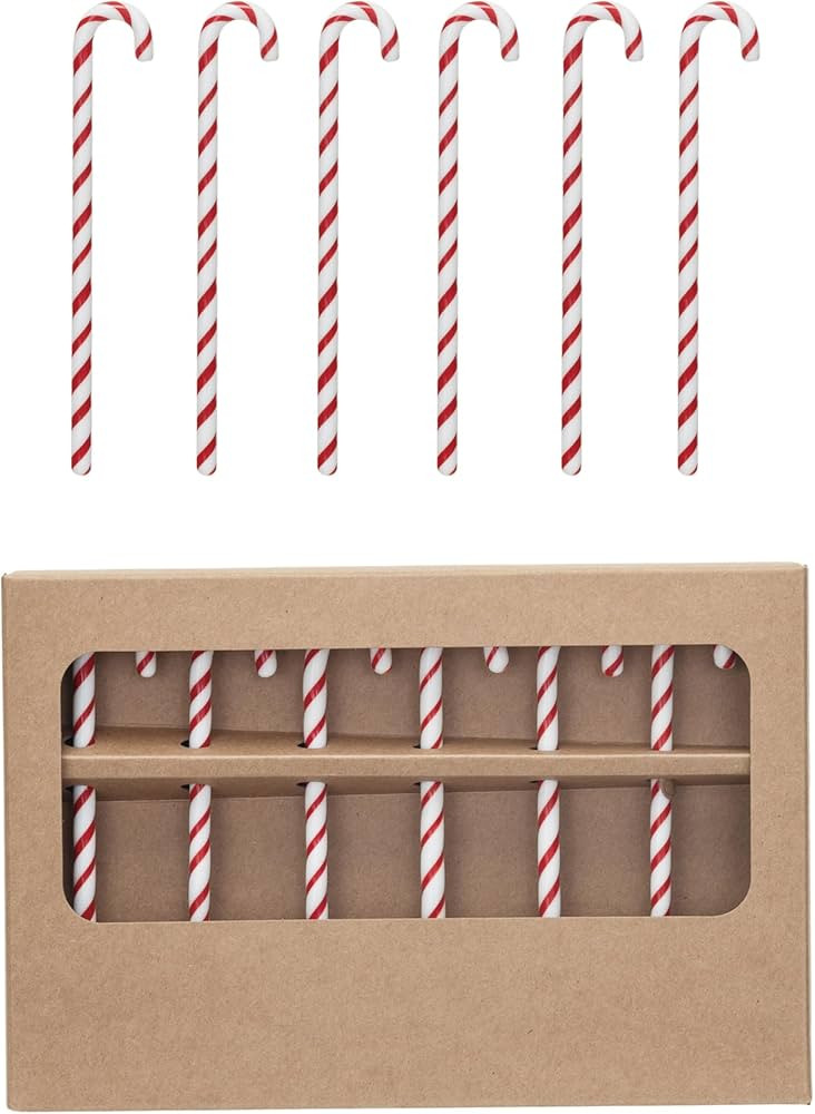 Creative Co-Op Glass Candy Cane Shaped Stir Sticks, Red and White, Set of 6 | Amazon (US)