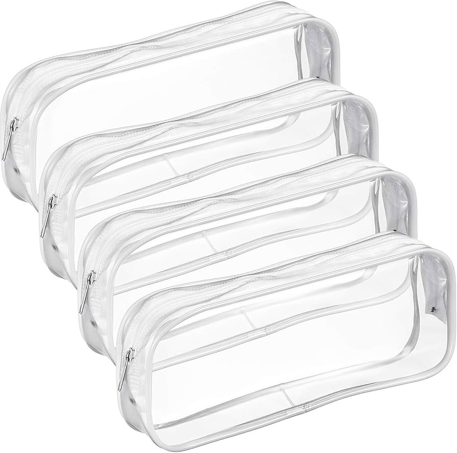 4 Pieces Clear PVC Bags Big Capacity Zipper Pencil Pouch Case Travel Luggage Makeup Cosmetic Bag(... | Amazon (US)