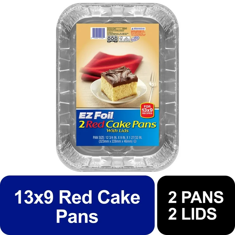 EZ Foil Cake Pans with Lids, Red, 13x9 Inch, 2 Count | Walmart (US)