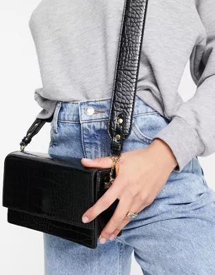 ASOS DESIGN elongated crossbody bag in black croc | ASOS (Global)