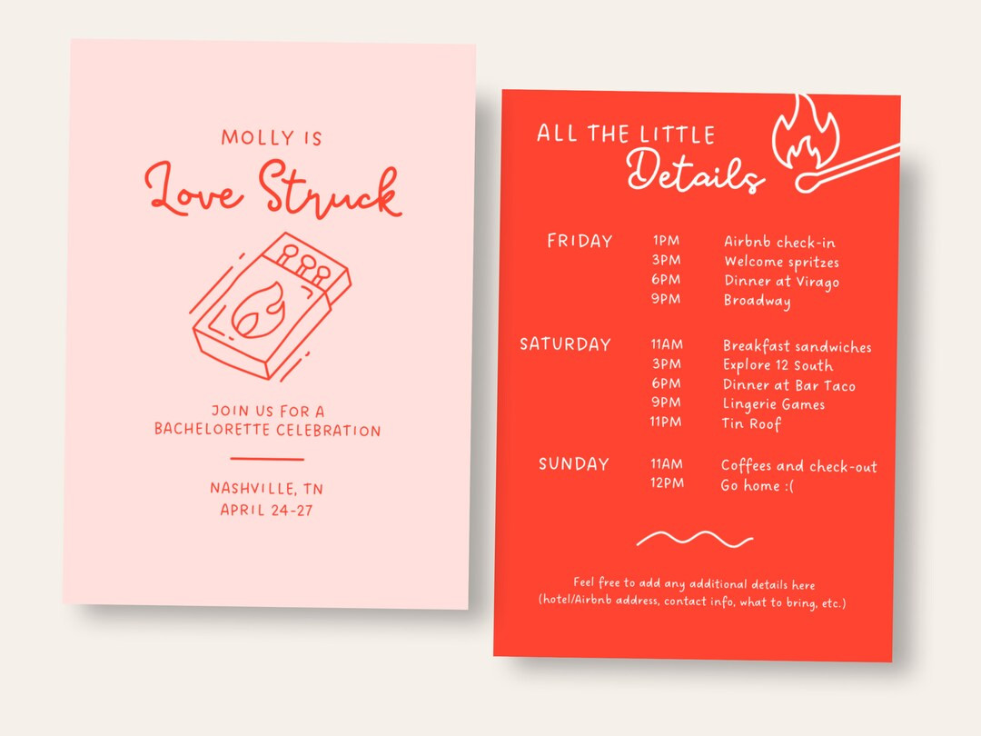 Love Struck Bachelorette Itinerary Match Made in Heaven Bach - Etsy | Etsy (US)