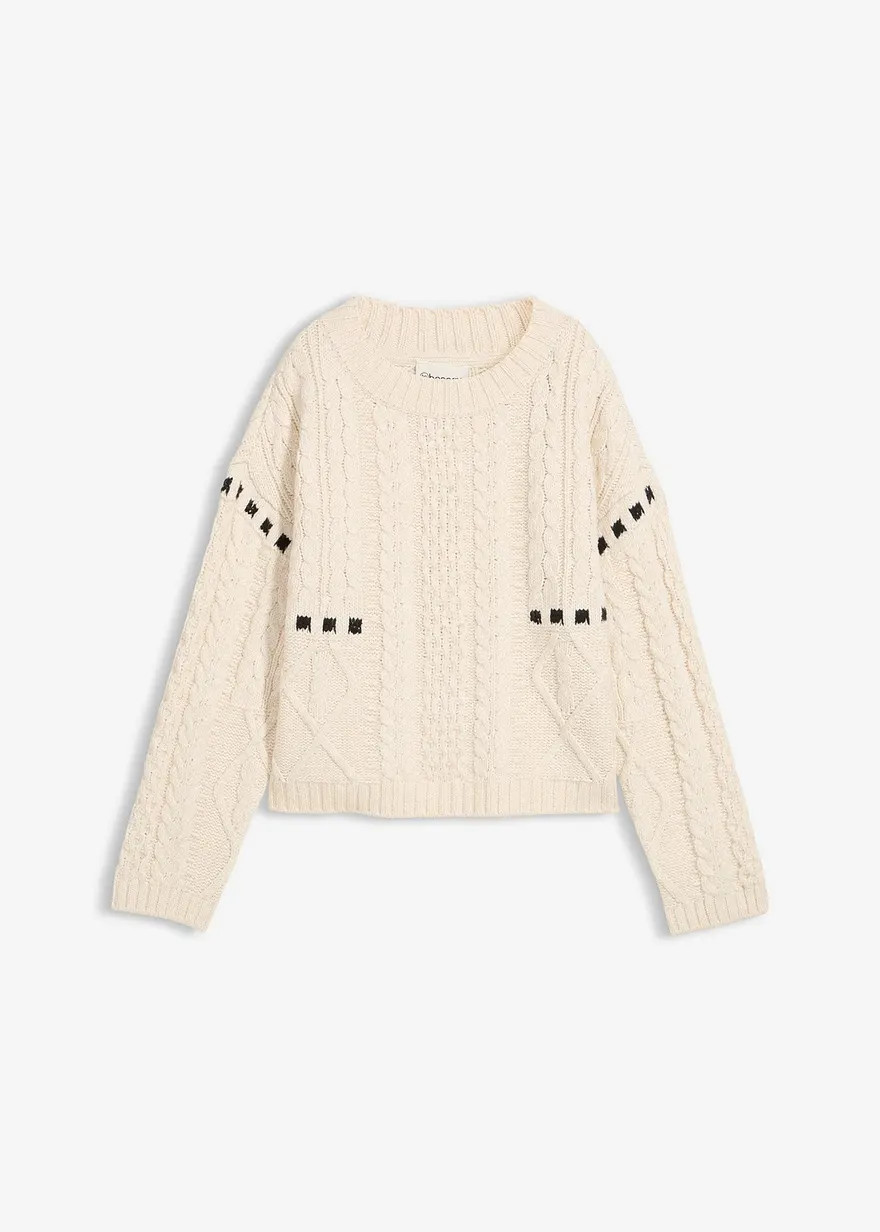 Lässiger Grobstrick-Pullover mit Zopfmuster - beige | bonprix | Bonprix DE