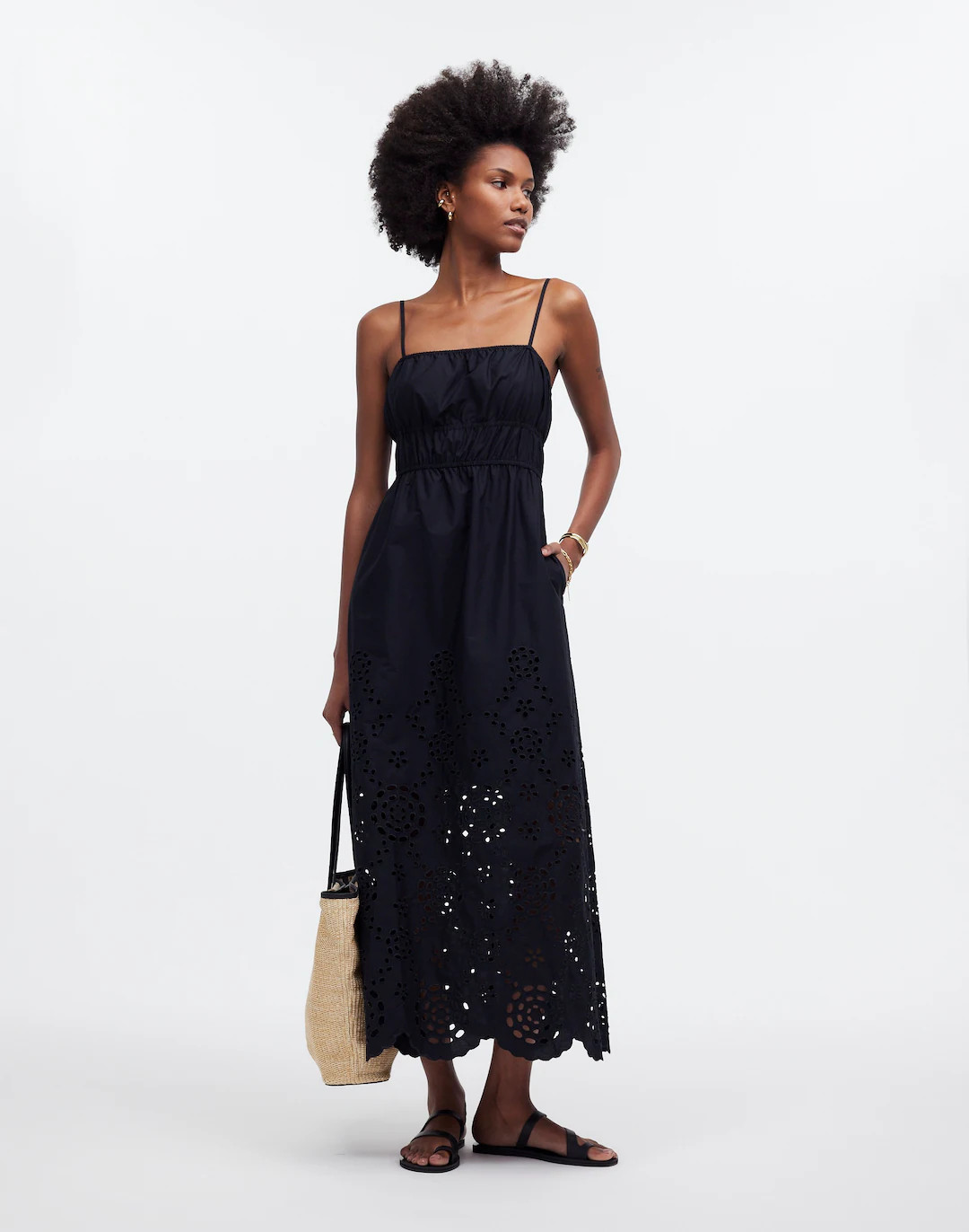 Embroidered Tank Midi Dress in Poplin | Madewell