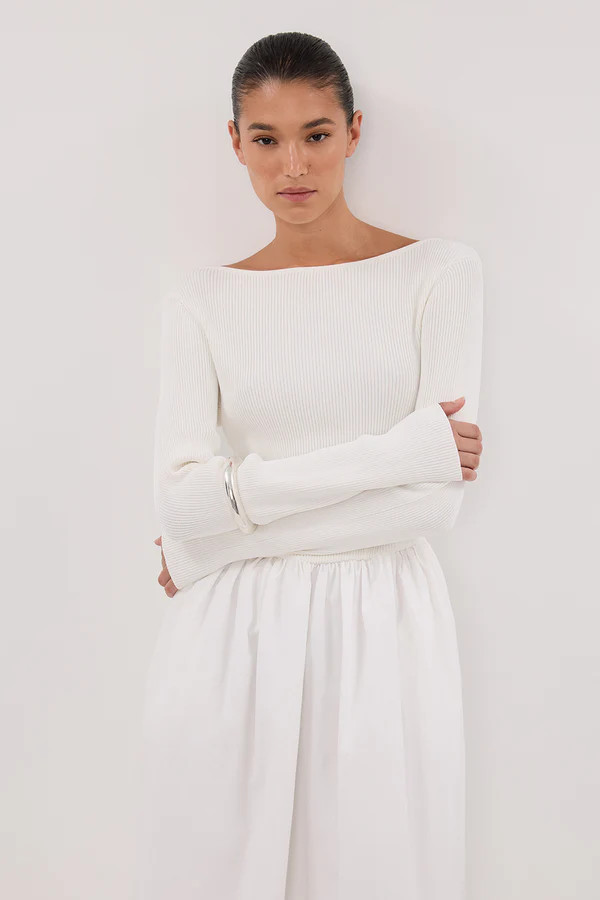 ABIGAIL WHITE HYBRID LONG SLEEVE MIDI DRESS | DISSH