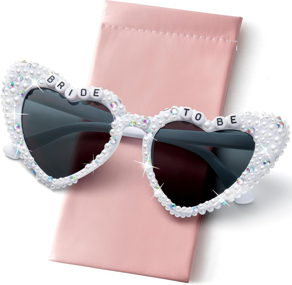 PANTIDE Bride To Be Sunglasses - Rhinestone Pearl Heart Shaped Sunglasses, Bachelorette Party Eng... | Amazon (US)