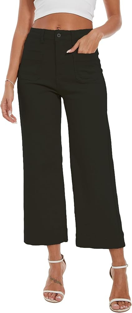 Wide Leg Jeans for Women Trendy High Waisted Flare Jeans Cropped Pants Stretchy Baggy | Amazon (US)