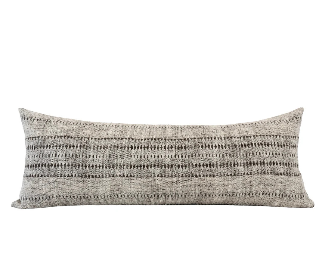 ELDON || 14x36 Stripe Wool Pillow Cover Bhujodi Wool Pillow Grey Long Lumbar Wool Bed Pillow Brow... | Etsy (US)