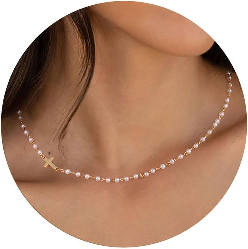 Dainty Pearl Pendant Necklaces for Women 14k Gold/Silver Plated Layered Pearl Chain Necklace Tren... | Amazon (US)