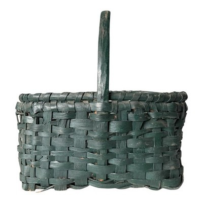Antique Dark Green Painted Split Oak Gathering Basket with Bentwood Handle | eBay | eBay US