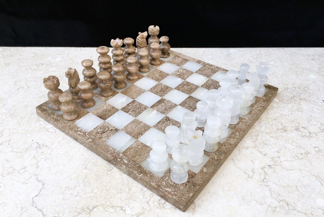 Handmade Chess Set Travertine & White Marble Chess Set 11 Onyx Chess Board Onyx Chess Set Christm... | Etsy (US)