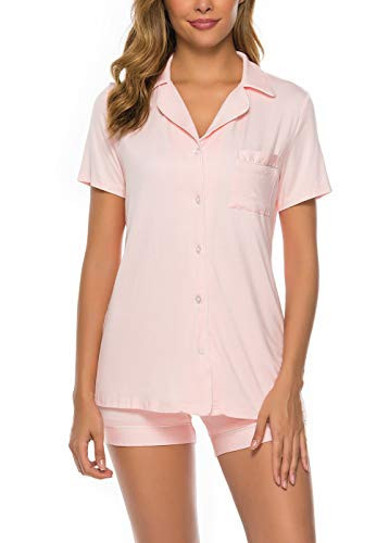 Aamikast Pajamas Set for Women Shorts Button Down Short Sleeve pjs Sets Sleepwear Nightclothes(Medium,Pink) | Amazon (US)