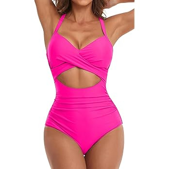 Eomenie Women's One Piece Swimsuits Tummy Control Cutout High Waisted Bathing Suit Wrap Tie Back ... | Amazon (US)