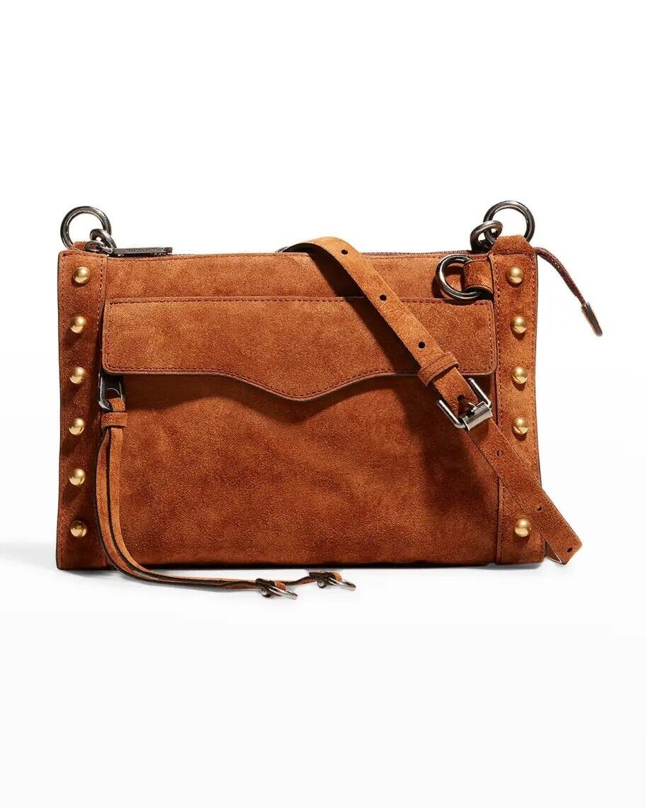 Rebecca Minkoff MAB Stud Suede Crossbody Bag $228 Rodeo Brown Leather | eBay AU