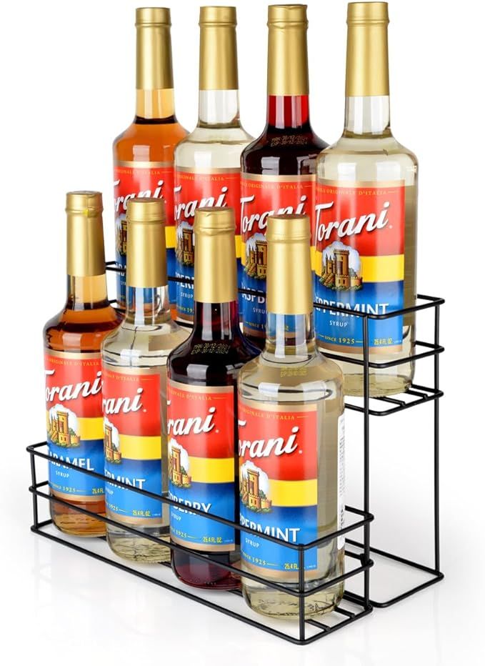 8 Bottle Capacity Coffee Syrup Organizer 2 Tier Coffee Syrup Stand Shelf for Coffee Bar Kitchen S... | Amazon (US)