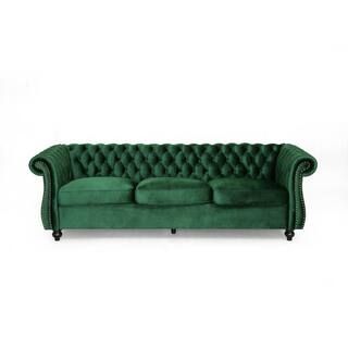 Noble House Sommerville Emerald Velvet 3-Seater Chesterfield Sofa with Flared Arms 65579 - The Ho... | The Home Depot