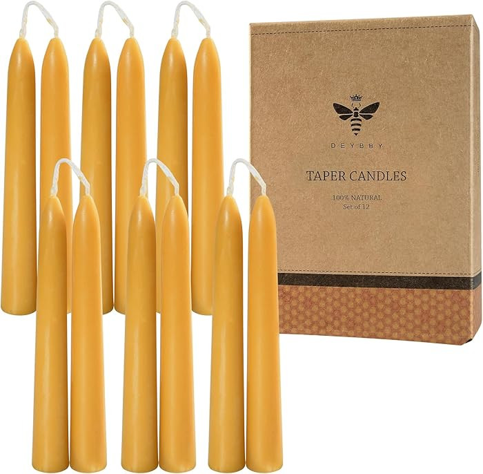 6'' Natural Beeswax Taper Candles Set of 12, DEYBBY Smokeless and Dripless Beeswax Candles, 4-5Hr... | Amazon (US)