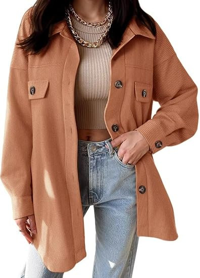 VICHYIE Womens Corduroy Shacket Blouses Button Down Shirts Pocket Long Sleeves Tops Jacket Coats | Amazon (US)