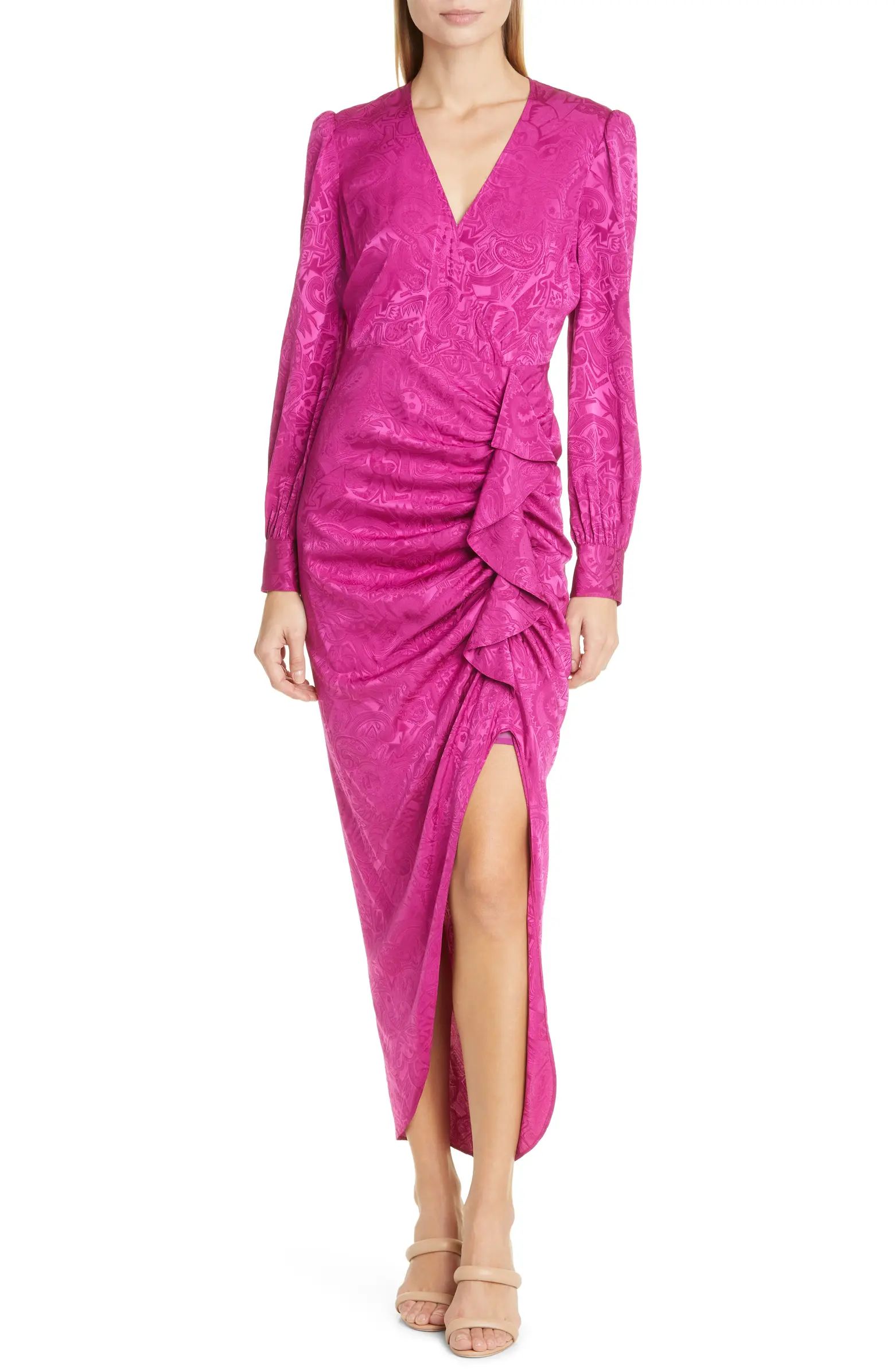 Weiss Side Ruffle Long Sleeve Silk Blend Maxi Dress | Nordstrom Rack