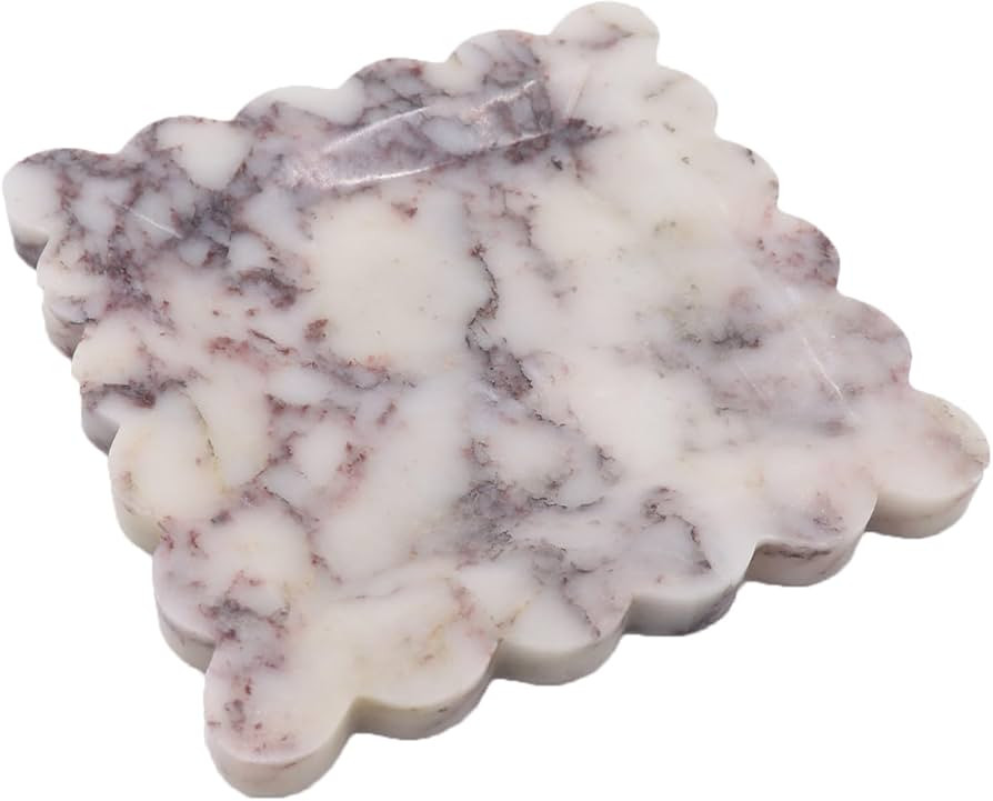 Square Marble Decorative Tray with Scalloped Edge, Luxury Natural Stone Bathroom Vanity Tray, Dre... | Amazon (US)