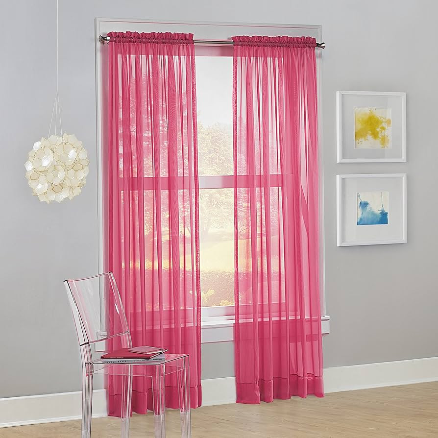 No. 918 Calypso Sheer Voile Rod Pocket Curtain Panel, 59" x 84", Pink | Amazon (US)