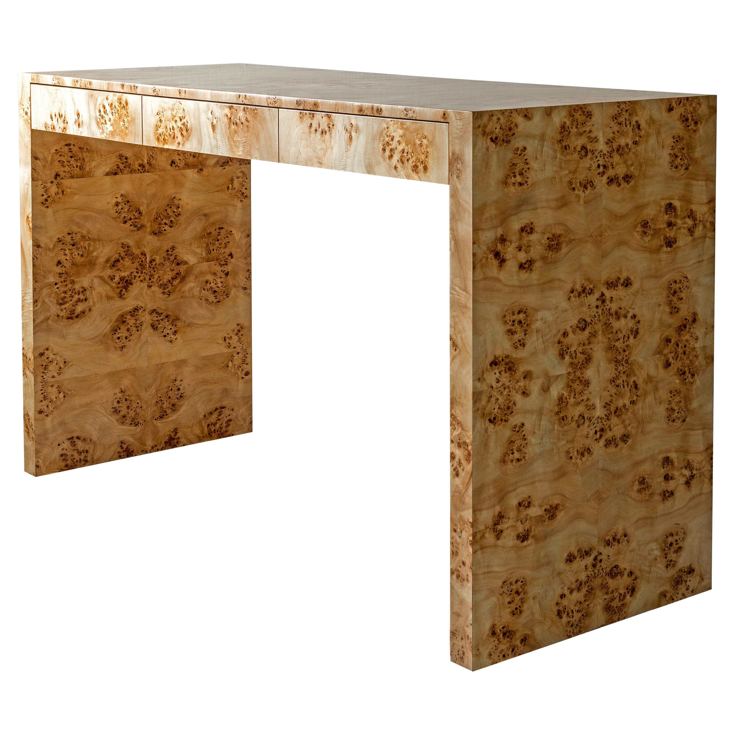 Custom Made Minimal Desk or Console Table in Poplar Burl Veneer | 1stDibs