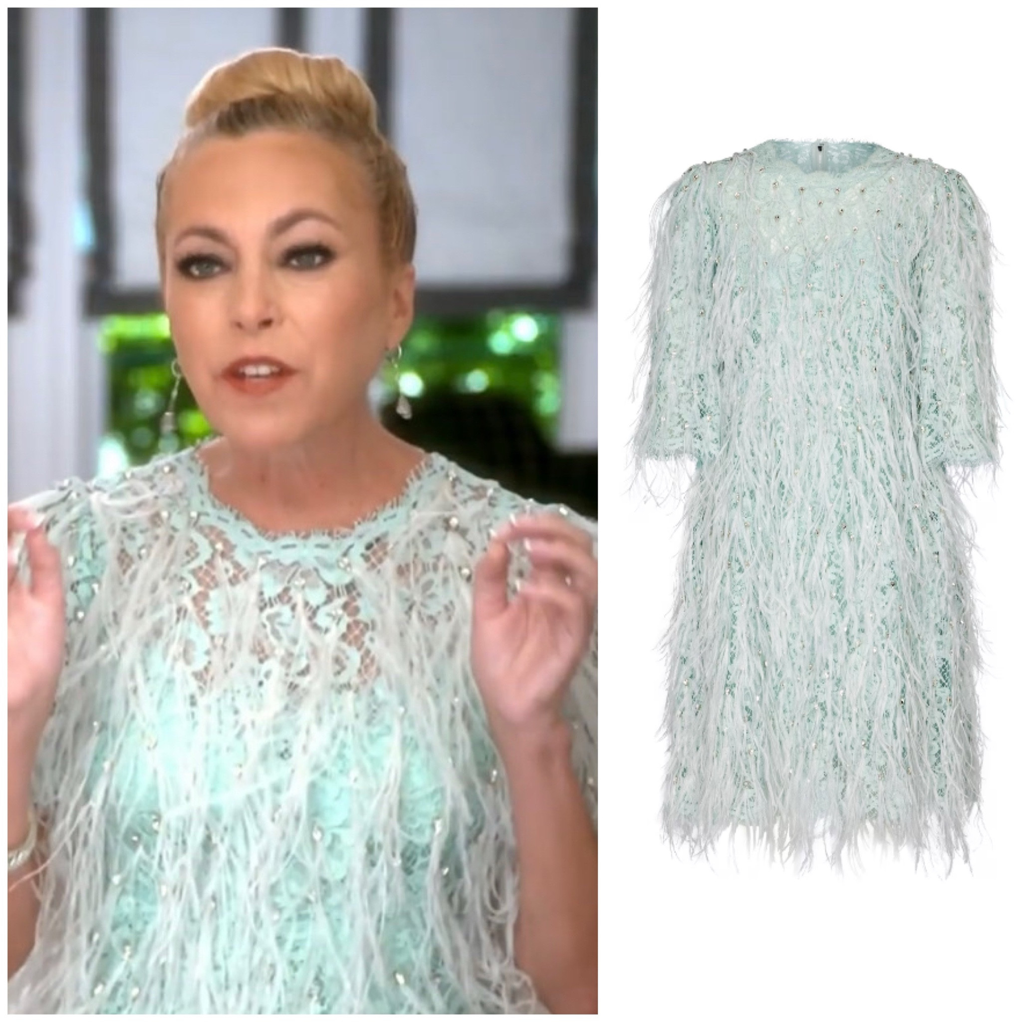Sutton Stracke’s Light Blue Feather Confessional Look is Dolce & Gabbana