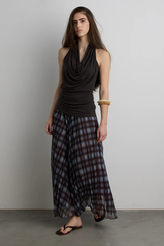 BLUE PLAID ACCORDION PLEAT MIDI SKIRT | OAK + FORT